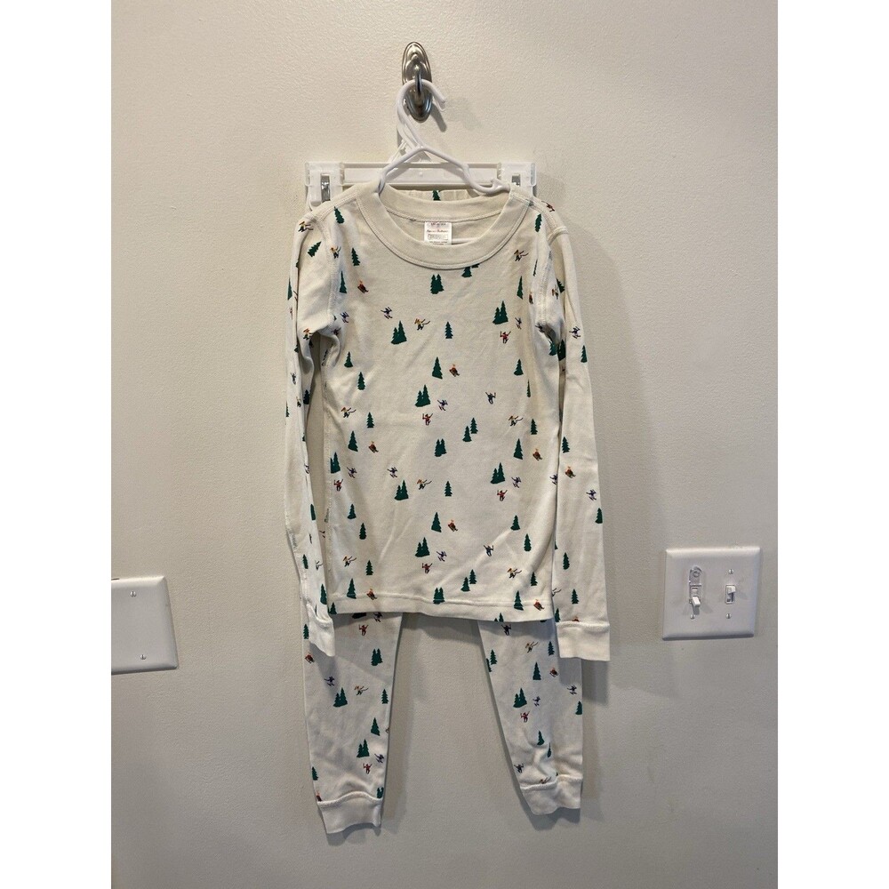Hanna Andersson Pajama Set Ski Sled Print Size 140 US 10 100% Organic Cotton